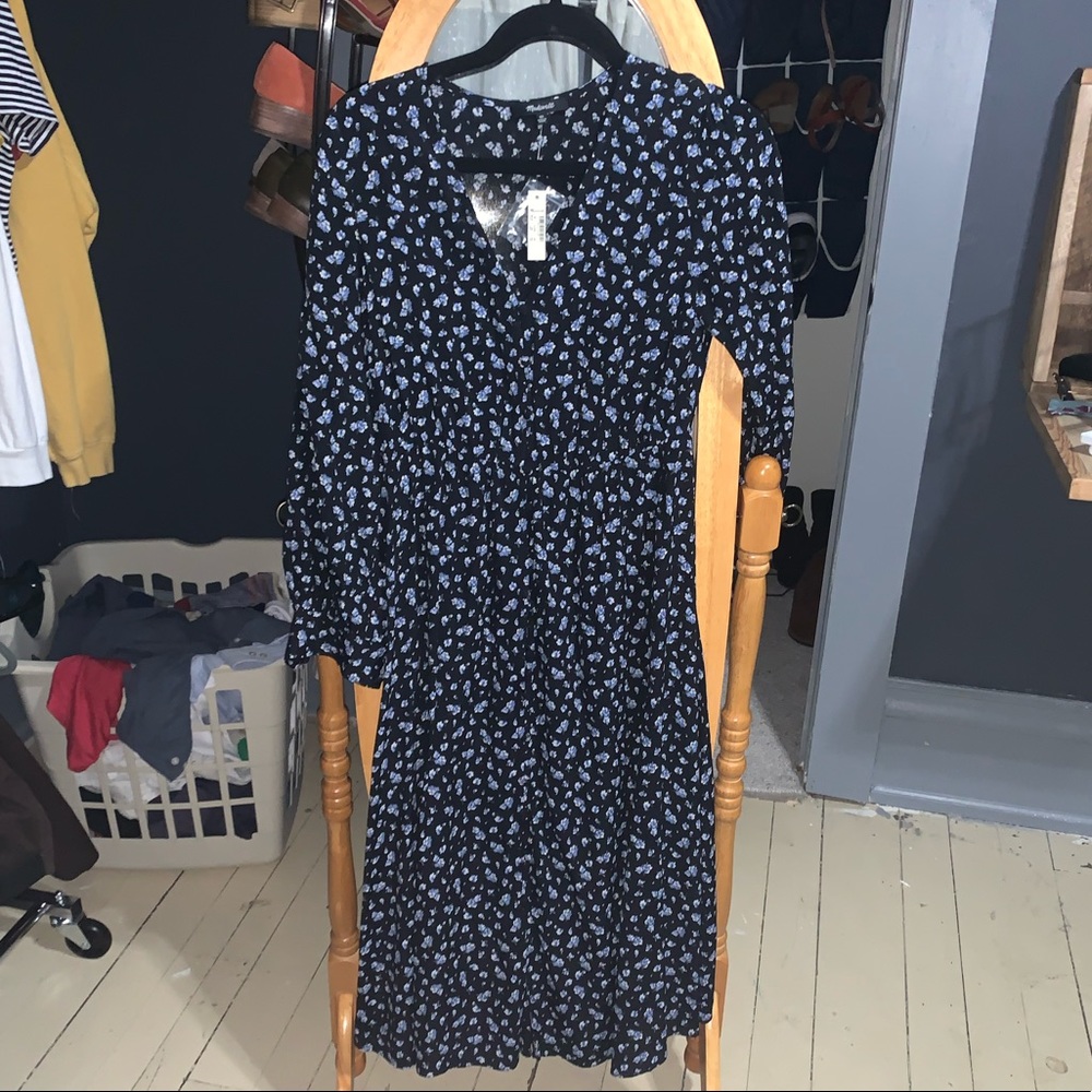 Blue Floral Madewell Midi Dress